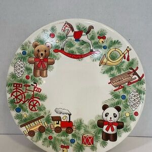 Vintage Christmas Ceramic Trivet – Toy Wreath – M.C. Japan – 9.5”